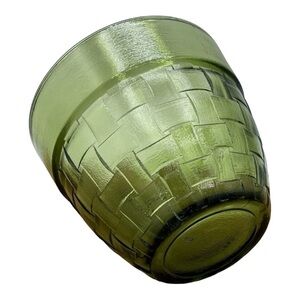 Vintage Anchor Hocking Avocado Green Glass Basket Bowl Ice Bucket MCM Decor